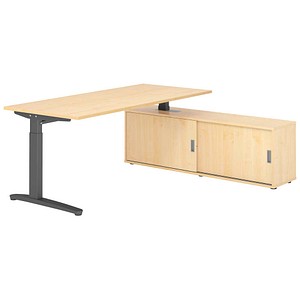 HAMMERBACHER XBE19SB höhenverstellbarer Schreibtisch ahorn rechteckig, C-Fuß-Gestell grau 180,0 x 80,0 cm