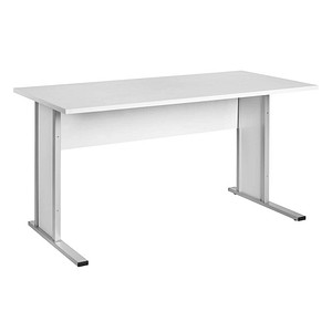 MÖBELPARTNER Schreibtisch lichtgrau rechteckig, Kufen-Gestell silber 140,0 x 65,0 cm