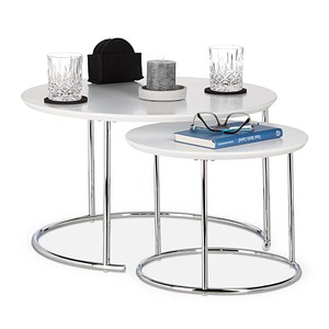 relaxdays Beistelltische-Set rund MDF-Platte weiß, 2 St.