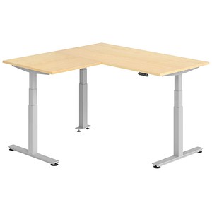 HAMMERBACHER XDSMW1608 elektrisch höhenverstellbarer Schreibtisch ahorn rechteckig, T-Fuß-Gestell silber 160,0 x 160,0 cm
