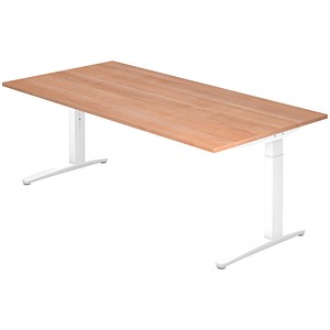 HAMMERBACHER VXB2E höhenverstellbarer Schreibtisch nussbaum rechteckig, C-Fuß-Gestell weiß 200,0 x 100,0 cm