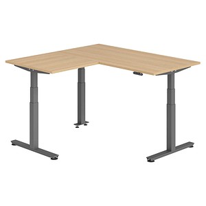 HAMMERBACHER XDSMW1608 elektrisch höhenverstellbarer Schreibtisch eiche rechteckig, T-Fuß-Gestell grau 160,0 x 160,0 cm