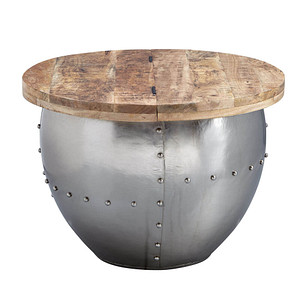 WOHNLING Couchtisch rund Massivholz silber 60,0 x 60,0 x 43,0 cm, 1 St.