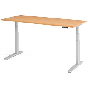 HAMMERBACHER XBHM19 elektrisch höhenverstellbarer Schreibtisch buche rechteckig, C-Fuß-Gestell silber 180,0 x 80,0 cm