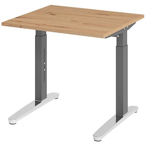 HAMMERBACHER VXB08 höhenverstellbarer Schreibtisch asteiche quadratisch, C-Fuß-Gestell grau 80,0 x 80,0 cm
