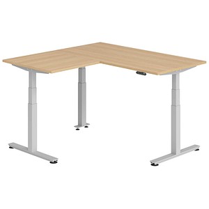 HAMMERBACHER XDSMW1608 elektrisch höhenverstellbarer Schreibtisch eiche rechteckig, T-Fuß-Gestell silber 160,0 x 160,0 cm