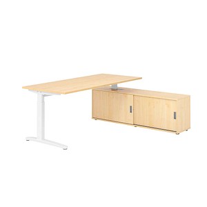 HAMMERBACHER XBE19SB höhenverstellbarer Schreibtisch ahorn rechteckig, C-Fuß-Gestell weiß 180,0 x 80,0 cm