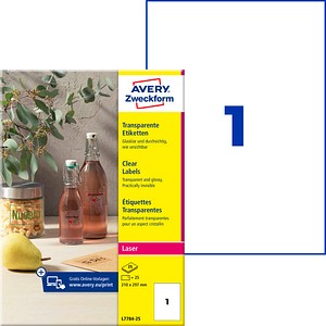 AVERY Zweckform Folienetiketten transparent 210,0 x 297,0 mm, 25 Blatt