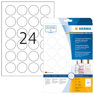 HERMA Folienetiketten 8023 transparent 40,0 x 40,0 mm, 25 Blatt