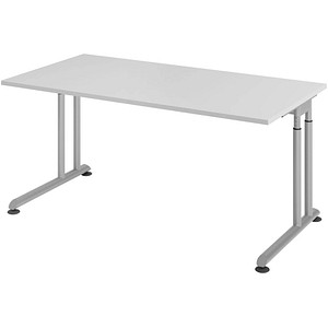 HAMMERBACHER Popular höhenverstellbarer Schreibtisch lichtgrau rechteckig, C-Fuß-Gestell silber 160,0 x 80,0 cm