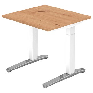 HAMMERBACHER VXB08 höhenverstellbarer Schreibtisch asteiche quadratisch, C-Fuß-Gestell weiß 80,0 x 80,0 cm