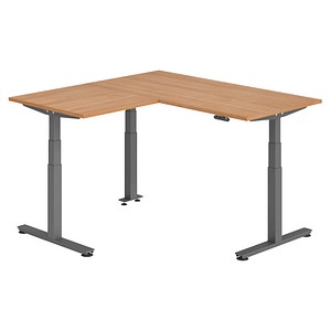 HAMMERBACHER XDSMW1608 elektrisch höhenverstellbarer Schreibtisch nussbaum rechteckig, T-Fuß-Gestell grau 160,0 x 160,0 cm