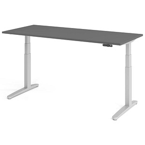 HAMMERBACHER XBHM19 elektrisch höhenverstellbarer Schreibtisch grafit rechteckig, C-Fuß-Gestell silber 180,0 x 80,0 cm
