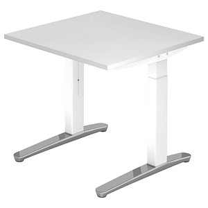 HAMMERBACHER VXB08 höhenverstellbarer Schreibtisch weiß quadratisch, C-Fuß-Gestell weiß 80,0 x 80,0 cm