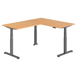 HAMMERBACHER XDSMW1612 elektrisch höhenverstellbarer Schreibtisch buche rechteckig, T-Fuß-Gestell grau 160,0 x 200,0 cm