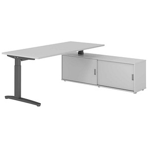 HAMMERBACHER XBE19SB höhenverstellbarer Schreibtisch lichtgrau rechteckig, C-Fuß-Gestell grau 180,0 x 80,0 cm