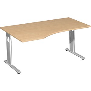 geramöbel Flex Schreibtisch buche L-Form, C-Fuß-Gestell silber 180,0 x 100,0 cm
