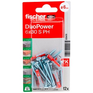 fischer DuoPower 6x30 S PH K  2K 535479 Dübel mit Schrauben Ø 6 mm x 30 mm, 12 St.