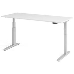 HAMMERBACHER XBHM19 elektrisch höhenverstellbarer Schreibtisch weiß rechteckig, C-Fuß-Gestell silber 180,0 x 80,0 cm