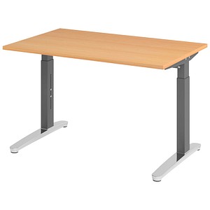 HAMMERBACHER VXB012 höhenverstellbarer Schreibtisch buche rechteckig, C-Fuß-Gestell grau 120,0 x 80,0 cm