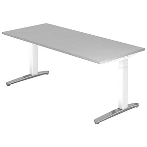 HAMMERBACHER VXB019 höhenverstellbarer Schreibtisch lichtgrau rechteckig, C-Fuß-Gestell weiß 180,0 x 80,0 cm