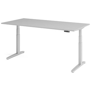 HAMMERBACHER XBHM2E elektrisch höhenverstellbarer Schreibtisch lichtgrau rechteckig, C-Fuß-Gestell silber 200,0 x 100,0 cm