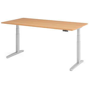 HAMMERBACHER XBHM2E elektrisch höhenverstellbarer Schreibtisch buche rechteckig, C-Fuß-Gestell silber 200,0 x 100,0 cm