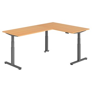 HAMMERBACHER XDSMW1616 elektrisch höhenverstellbarer Schreibtisch buche rechteckig, T-Fuß-Gestell grau 160,0 x 240,0 cm
