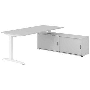 HAMMERBACHER XBE19SB höhenverstellbarer Schreibtisch lichtgrau rechteckig, C-Fuß-Gestell weiß 180,0 x 80,0 cm