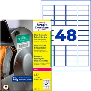 AVERY Zweckform resistente Folienetiketten L7911-10 weiß 45,7 x 21,2 mm, 10 Blatt