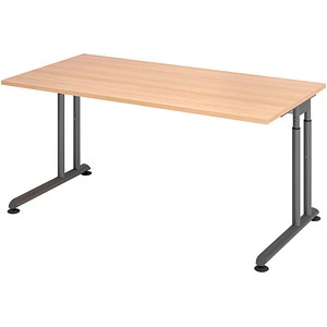 HAMMERBACHER ZS16 höhenverstellbarer Schreibtisch eiche rechteckig, C-Fuß-Gestell grau 160,0 x 80,0 cm