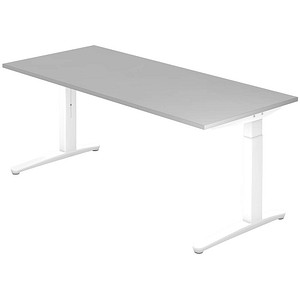 HAMMERBACHER VXB19 höhenverstellbarer Schreibtisch lichtgrau rechteckig, C-Fuß-Gestell weiß 180,0 x 80,0 cm