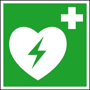 SafetyMarking® Rettungszeichen-Aufkleber "Automatisierter Externer Defibrillator (AED)" quadratisch 15,0 x 15,0 cm