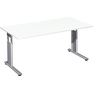 geramöbel Flex Schreibtisch weiß rechteckig, C-Fuß-Gestell silber 160,0 x 80,0 cm