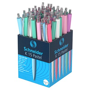 Schneider Kugelschreiber K15 pastell farbsortiert, Schreibfarbe: blau, 50 St.