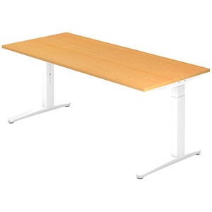 HAMMERBACHER VXB19 höhenverstellbarer Schreibtisch buche rechteckig, C-Fuß-Gestell weiß 180,0 x 80,0 cm