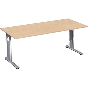 geramöbel Flex Schreibtisch buche rechteckig, C-Fuß-Gestell silber 180,0 x 80,0 cm