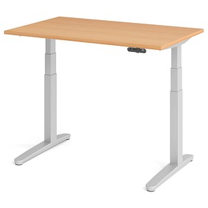 HAMMERBACHER XBHM12 elektrisch höhenverstellbarer Schreibtisch buche rechteckig, C-Fuß-Gestell silber 120,0 x 80,0 cm