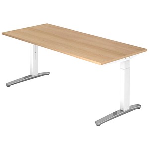 HAMMERBACHER VXB019 höhenverstellbarer Schreibtisch eiche rechteckig, C-Fuß-Gestell weiß 180,0 x 80,0 cm