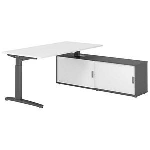 HAMMERBACHER XBE16SB höhenverstellbarer Schreibtisch weiß rechteckig, C-Fuß-Gestell grau 160,0 x 80,0 cm