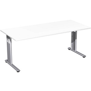 geramöbel Flex Schreibtisch weiß rechteckig, C-Fuß-Gestell silber 180,0 x 80,0 cm
