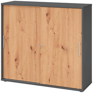 HAMMERBACHER Schiebetürenschrank, V1753S/G/R/RE grafit, asteiche 2 Fachböden 120,0 x 40,0 x 110,0 cm
