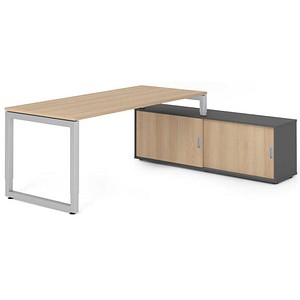 HAMMERBACHER RSE19SB höhenverstellbarer Schreibtisch eiche rechteckig, Kufen-Gestell silber 180,0 x 80,0 cm
