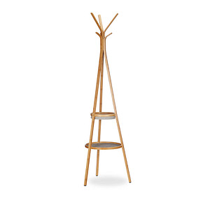 relaxdays Kleiderständer braun Holz 6 Haken 50,0 x 171,0 cm, 1 St.