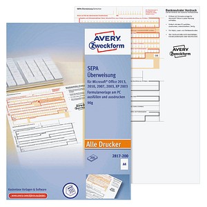 100 AVERY Zweckform SEPA-Überweisungsschein/-Zahlschein Bankformulare