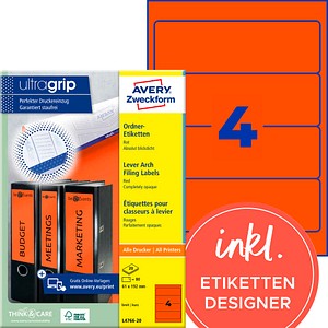 AVERY Zweckform Ordneretiketten L4766-20 rot, 20 Blatt