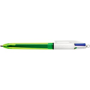 BIC 4-Farben-Kugelschreiber 4 Colours Fluo neongelb, Schreibfarbe: schwarz, blau, rot, neongelb, 1 St.