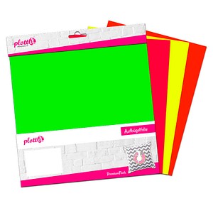 plottiX PremiumFlock Neon Bügelfolie farbsortiert Flock-Folie 30,0 x 30,0 cm,  4 St.