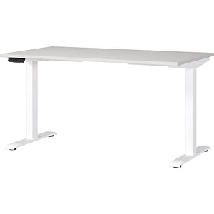 GERMANIA JET höhenverstellbarer Schreibtisch lichtgrau rechteckig, T-Fuß-Gestell weiß 140,0 x 80,0 cm