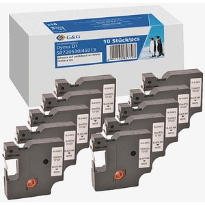 G&G Schriftbänder D1 ersetzen Dymo D1/45013/S0720530  19332, 12 mm, schwarz auf weiß, 10 St.